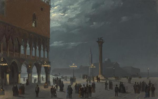 Moonlight View Of The Piazzetta, Venice by Ippolito Caffi Oil Painting Reproductions