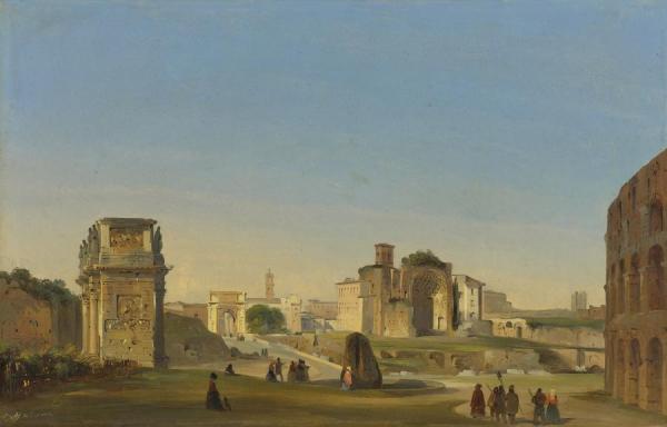 View Of The Tiber With Castel Sant' Angelo by Ippolito Caffi