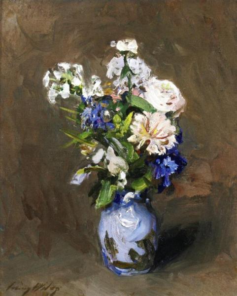 Bouquet In A Blue Vase by Irving Ramsey Wiles Oil Painting Reproductions