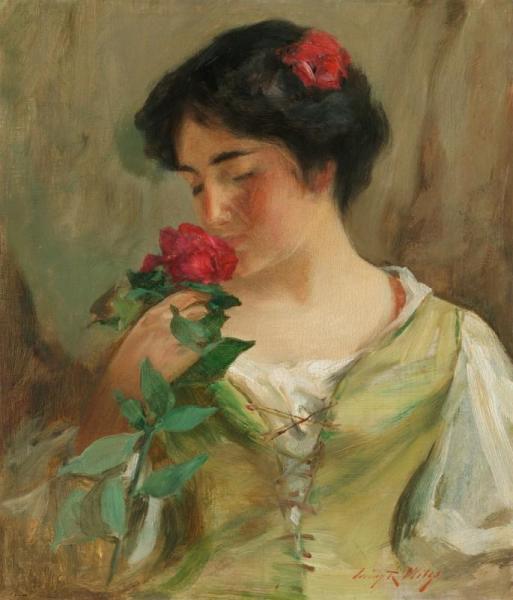Girl With A Rose by Irving Ramsey Wiles