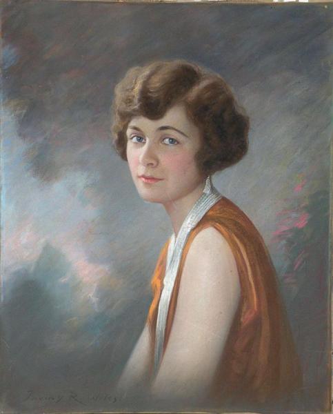 Lady In An Orange Dress by Irving Ramsey Wiles