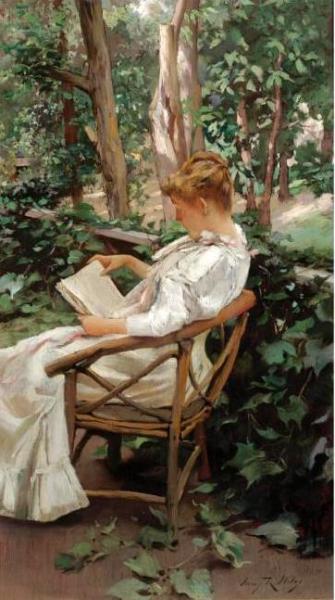 Reading In The Garden by Irving Ramsey Wiles Oil Painting Reproductions