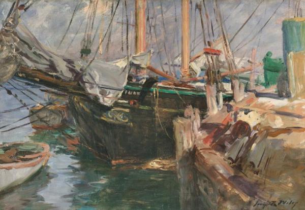 Schooners At Anchor by Irving Ramsey Wiles