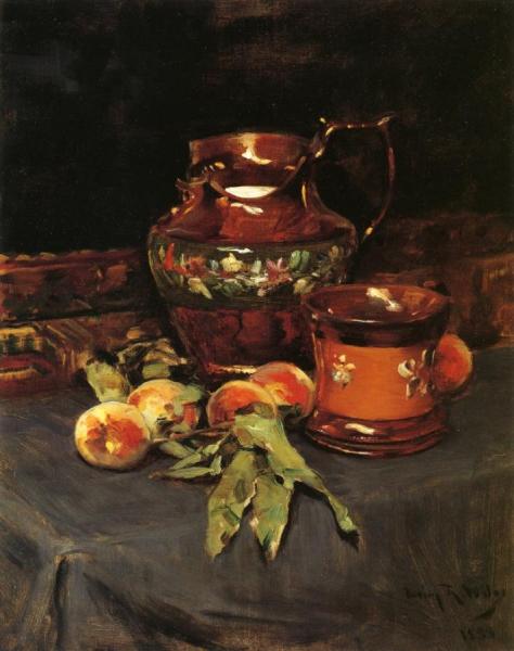 Still Life With Lusterware And Peaches by Irving Ramsey Wiles Oil Painting Reproductions