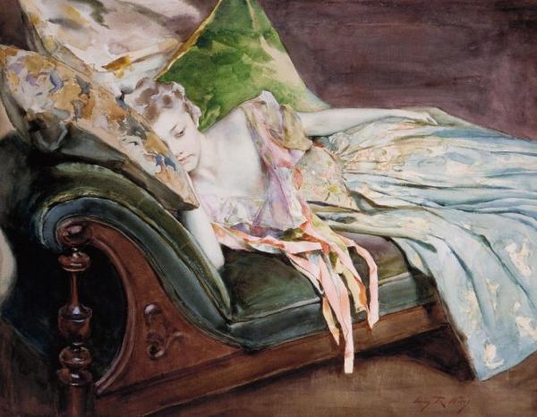 The Green Cushion by Irving Ramsey Wiles Oil Painting Reproductions