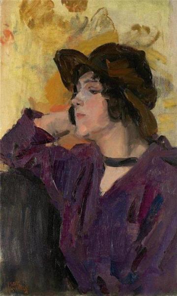 A Lady In Front Of Van Gogh's Sunflowers by Isaac Israels