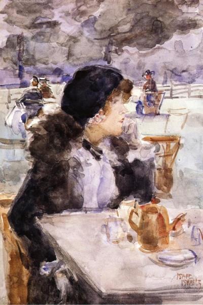 An Elegant Beauty Having Tea In Hyde Park by Isaac Israels