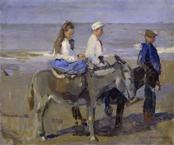 Boy And Girl On Donkeys by Isaac Israels