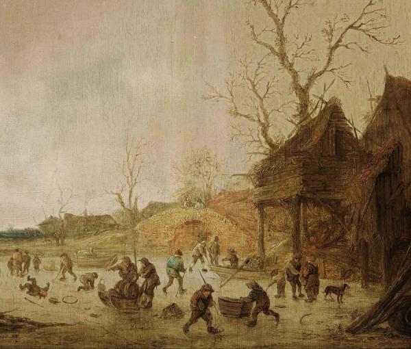 A Winter Landscape With Skaters, Children Playing Kolf by Isaac Van Ostade