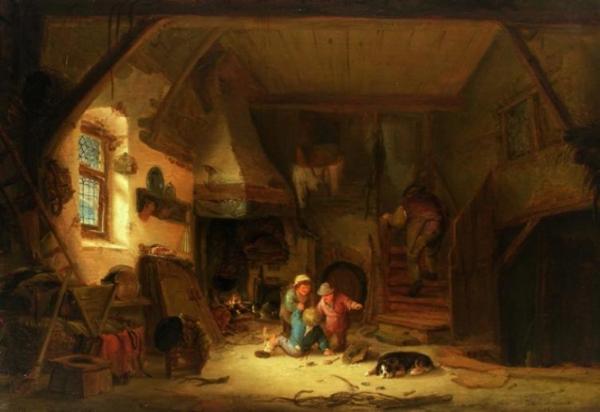 Farm Interior With Children Playing by Isaac Van Ostade Oil Painting Reproductions