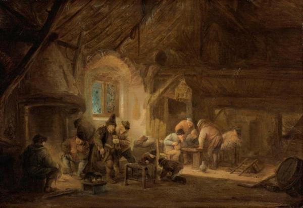 Rustic Interior With Peasants Drinking And Gaming by Isaac Van Ostade Oil Painting Reproductions