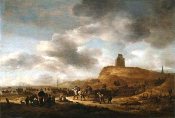 Scene On The Shore At Scheveningen by Isaac Van Ostade