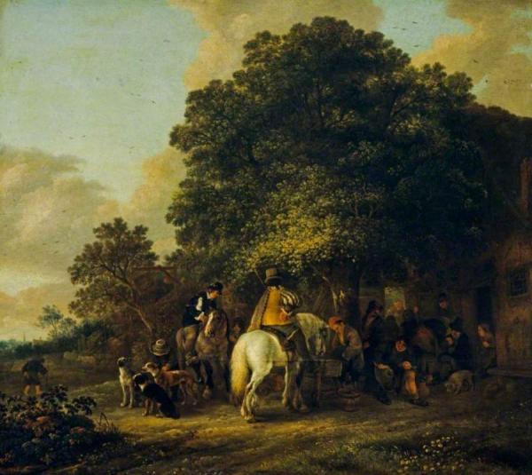 Sportsmen Halting At An Inn by Isaac Van Ostade