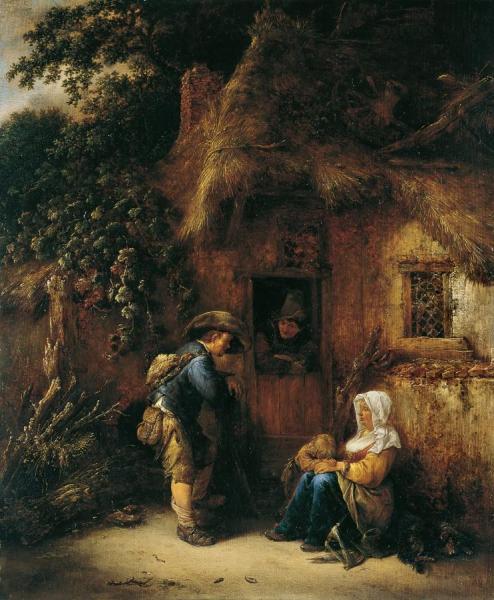 Traveller At A Cottage Door by Isaac Van Ostade