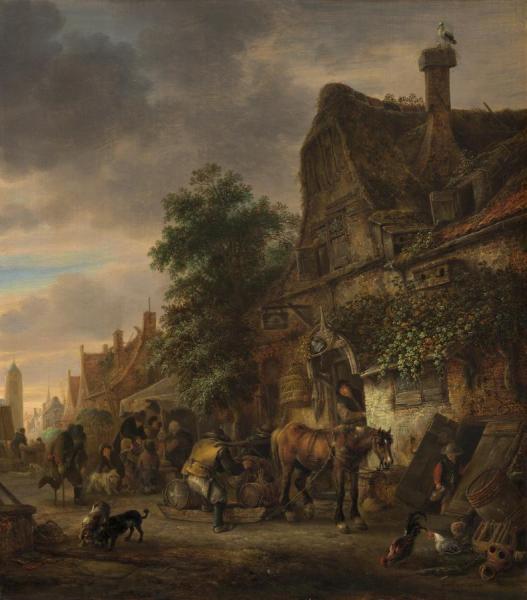 Workmen Before An Inn by Isaac Van Ostade