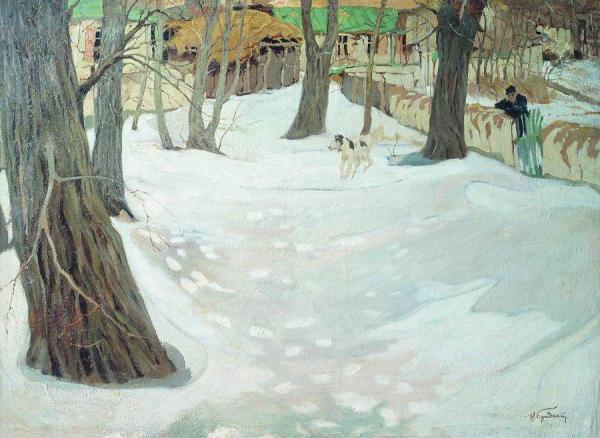 Winter Landscape With House And Dog by Isaak Brodsky