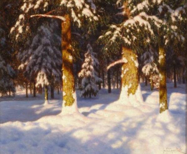 Ivan Fedorovich Choultse Sunlit Forest Interior