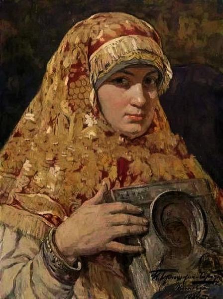Woman With An Icon by Ivan Goryushkin-sorokopudov