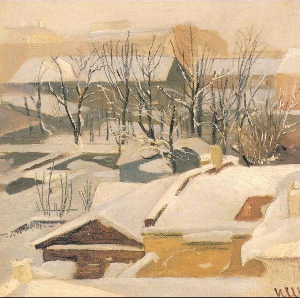 Town's Roofs In Winter by Ivan Ivanovich Shishkin