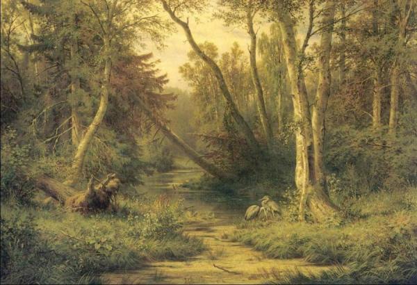 Ivan Ivanovich Shishkin Woodland Scenery With Herons