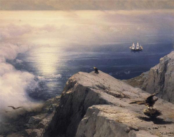A Rocky Coastal Landscape In The Aegean With Ships In The Distance (detail) by Ivan Konstantinovich Aivazovsky