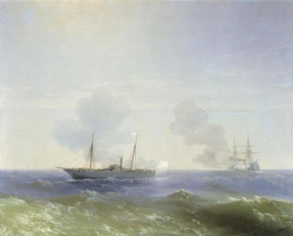 Battle Of Steamship Vesta And Turkish Ironclad. by Ivan Konstantinovich Aivazovsky