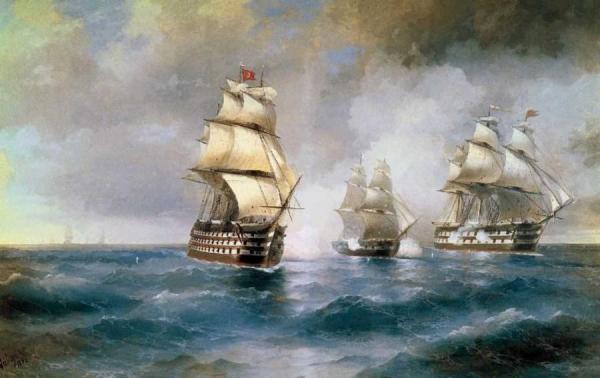 Brig Mercury Attacked Of Two Turkish Battleships. by Ivan Konstantinovich Aivazovsky
