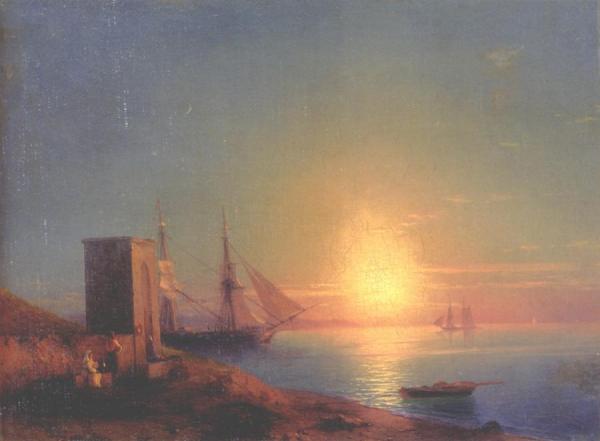 Figures In A Coastal Landscape At Sunset by Ivan Konstantinovich Aivazovsky