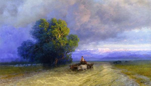 Ox Cart Crossing A Flooded Plain by Ivan Konstantinovich Aivazovsky