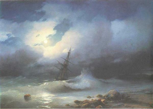 Rough Sea At Night. by Ivan Konstantinovich Aivazovsky Oil Painting Reproductions