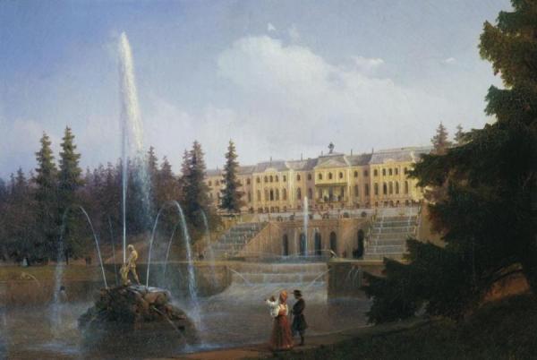View Of The Big Cascade In Petergof And The Great Palace Of Petergof by Ivan Konstantinovich Aivazovsky