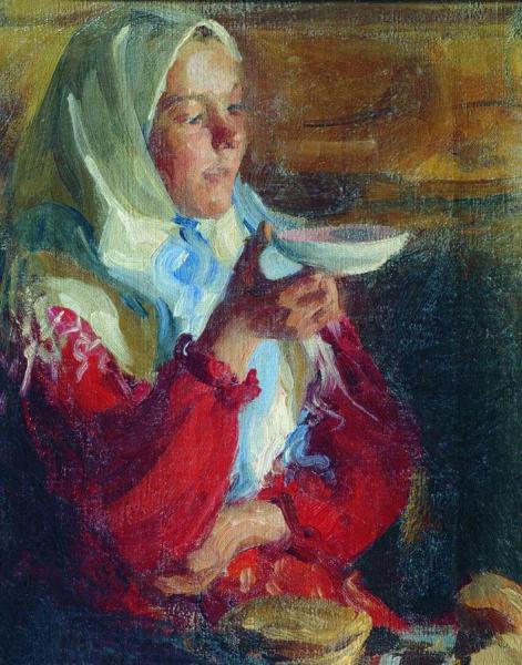 Peasant Woman With A Saucer by Ivan Kulikov