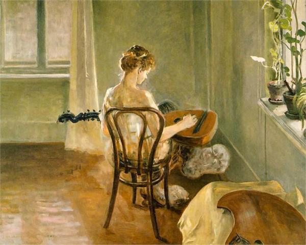 Jacek Malczewski The Interior Of The Chimera Playing The Guitar