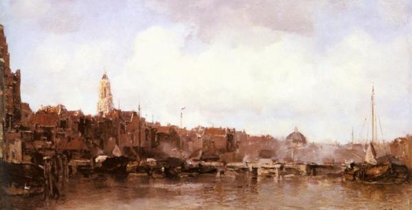 A View Of A Harbor Town by Jacob Maris
