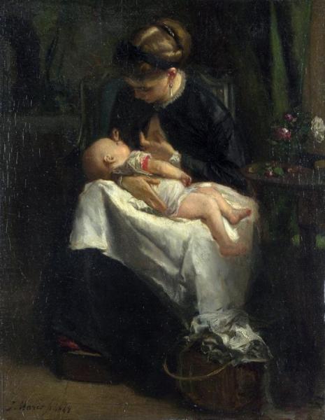 A Young Woman Nursing A Baby by Jacob Maris