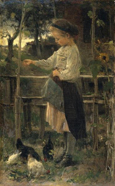 Feeding Chicks by Jacob Maris Oil Painting Reproductions