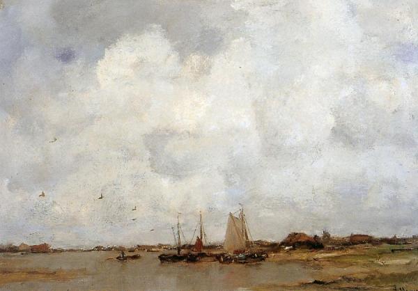 Fisher Ships On A River by Jacob Maris