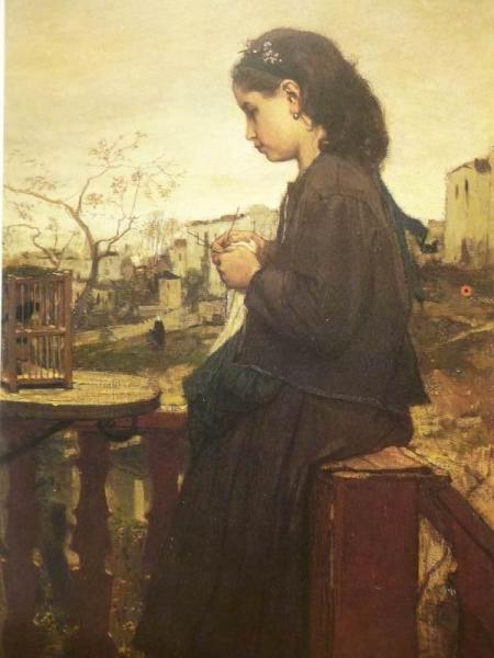 Girl Knitting On The Balcony, Montmartre by Jacob Maris