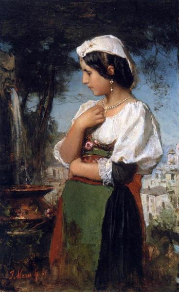 Italian Girl At A Fountain by Jacob Maris Oil Painting Reproductions