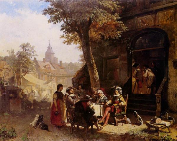 People In Front Of Inn by Jacob Maris