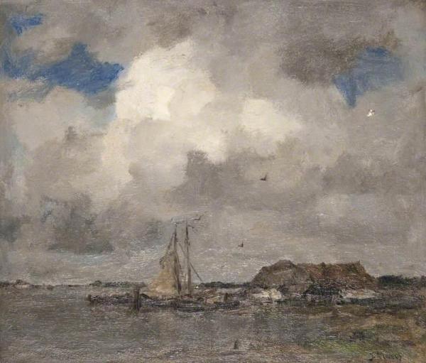 River Scene With A Storm Cloud by Jacob Maris