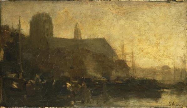 Schepen In De Haven Van Dordrecht by Jacob Maris