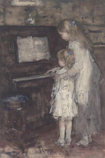Two Girls, Daughters Of The Artist At The Piano by Jacob Maris