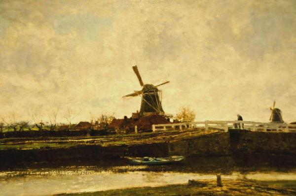 View Of The Mill And Bridge At The Noordwest Buitensingel In The Hague by Jacob Maris