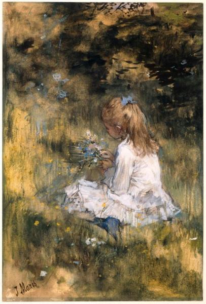 Young Girl (artist's Daughter) Picking Flowers In The Grass by Jacob Maris Oil Painting Reproductions