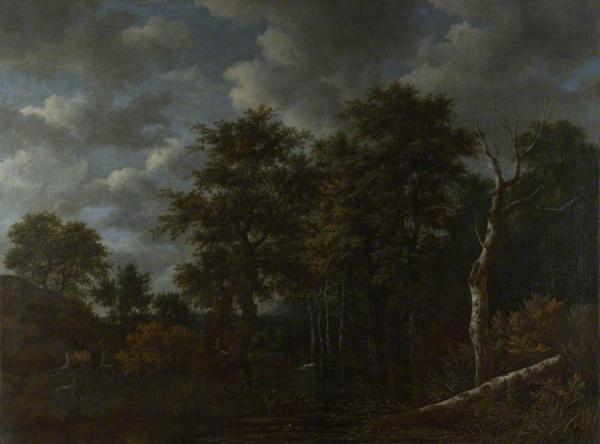 A Pool Surrounded By Trees, And Two Sportsmen Coursing A Hare by Jacob Van Ruisdael