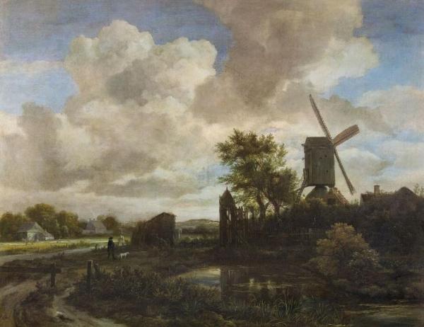 Evening Landscape:  A Windmill By A Stream by Jacob Van Ruisdael