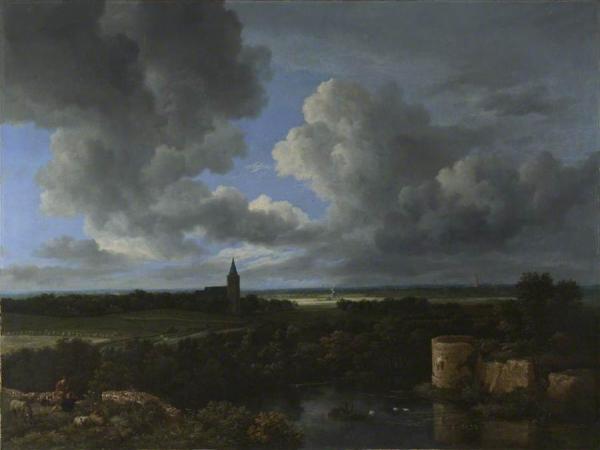 Landscape With A Ruined Castle And A Church by Jacob Van Ruisdael