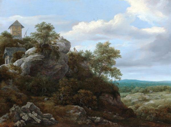Landscape With Houses On A Rocky Hill With A View Of A Plain Beyond by Jacob Van Ruisdael Oil Painting Reproductions