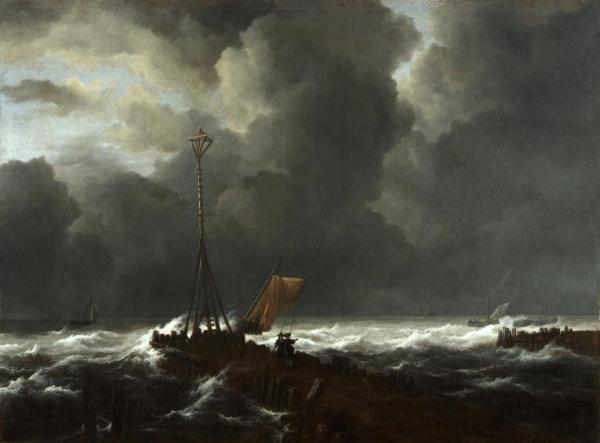 Rough Sea At A Jetty by Jacob Van Ruisdael